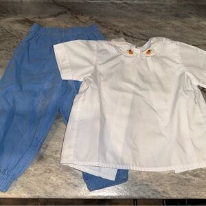 White Top and Blue Pants Set